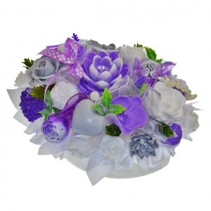 Luxusní mýdlová kytice - fialovo, šedo, bílá